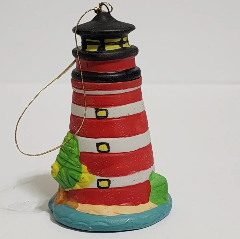 vintage hand painted ERCO signed Miniature Ceramic Lighthouse Christmas Ornament